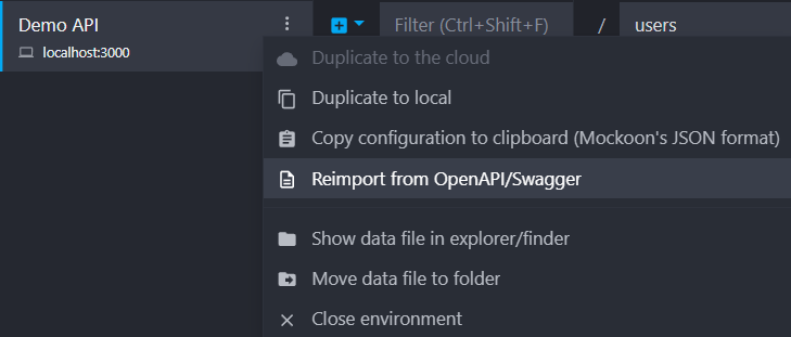 Click on Reimport Swagger v2/OpenAPI v3 (JSON or YAML)